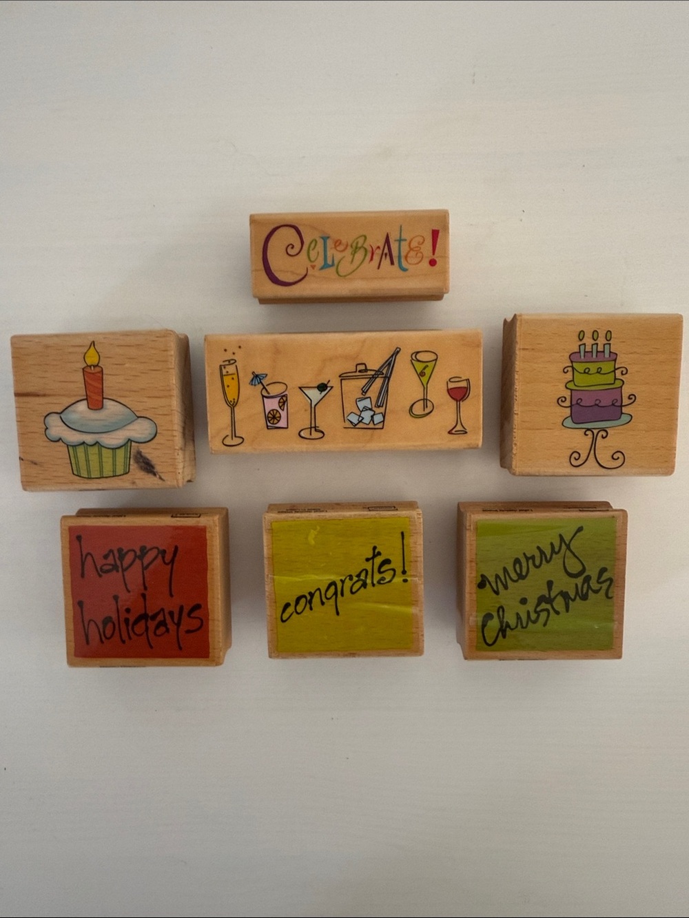 Assorted Celebration Wood Stamp Set - Multicolor